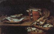 Alexander Adriaenssen Still Life with Fish,Oysters,and a Cat oil painting on canvas